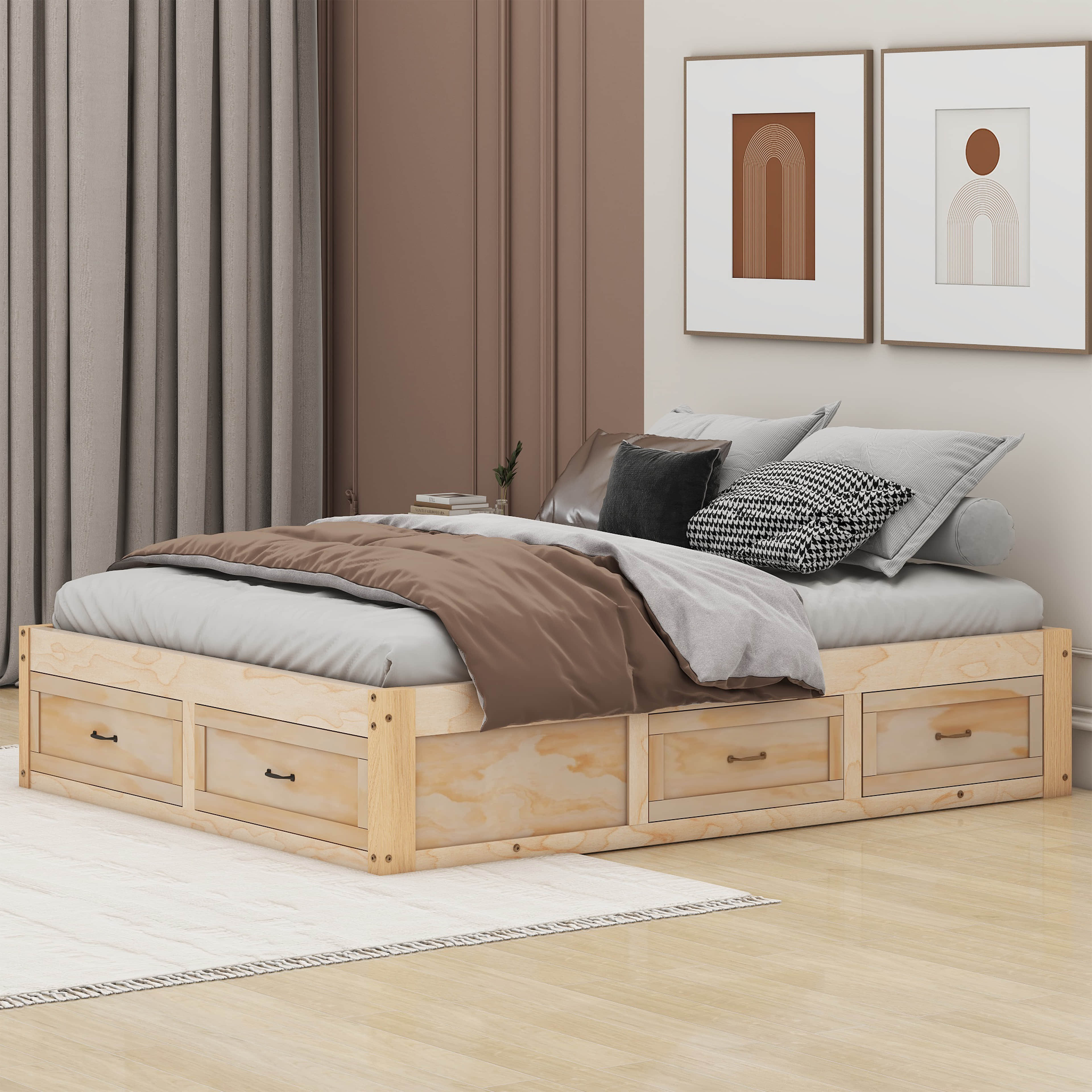 Red Barrel Studio® Queen Size Platform Bed With 6 Storage Drawers