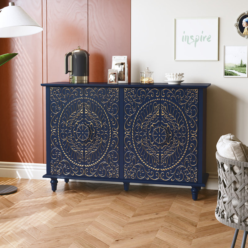 Gwennan 47.7" Wide Decorative Accent Storage Cabinet with 4 Doors, Blue