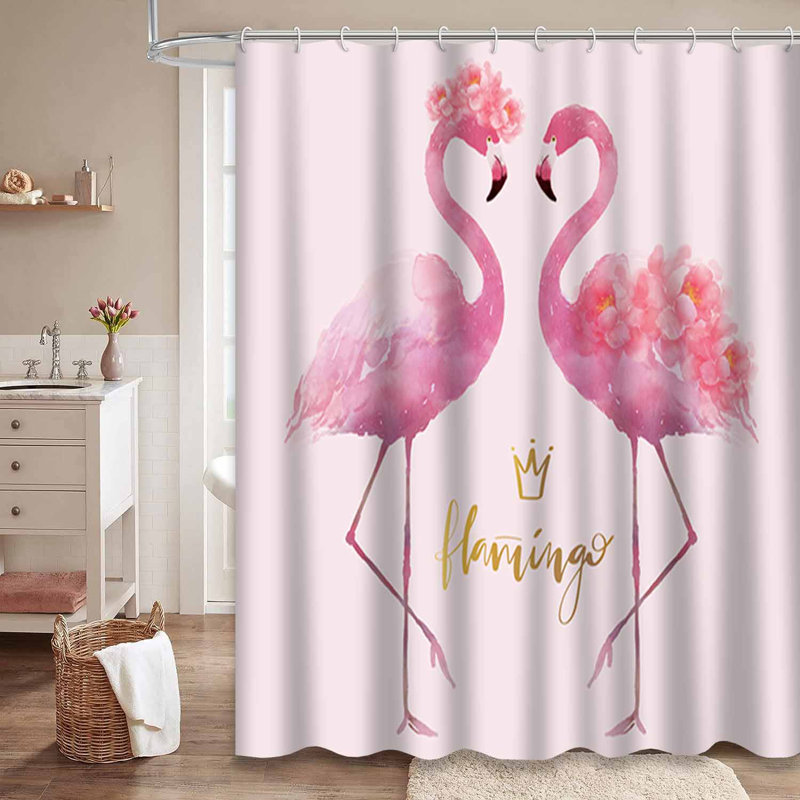 Flamant rose avec aquarelle et rose, L 72 po x l 78 po