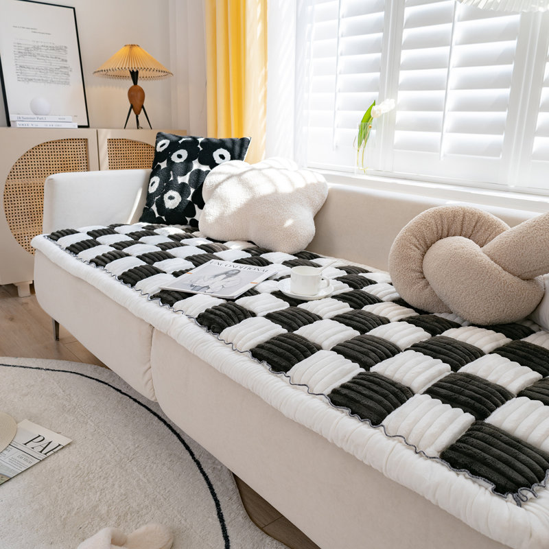 Housse pour canapé en velours côtelé doux, H 1,3 po x l 83 po x P 27,5 po, Velours côtelé noir / blanc