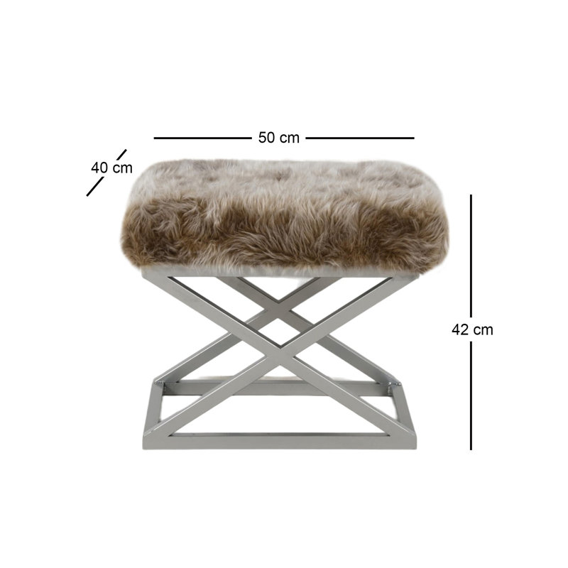 Stylish Pouffe with Metal Frame & 100% Polyester Babyface Fabric, 19.7 x 16.5 x 15.7 inches | Elegant Silver & Brown Design | Ideal for Living Rooms, Bedrooms, and Modern Decor | Durable & Comfortable Seating Solution