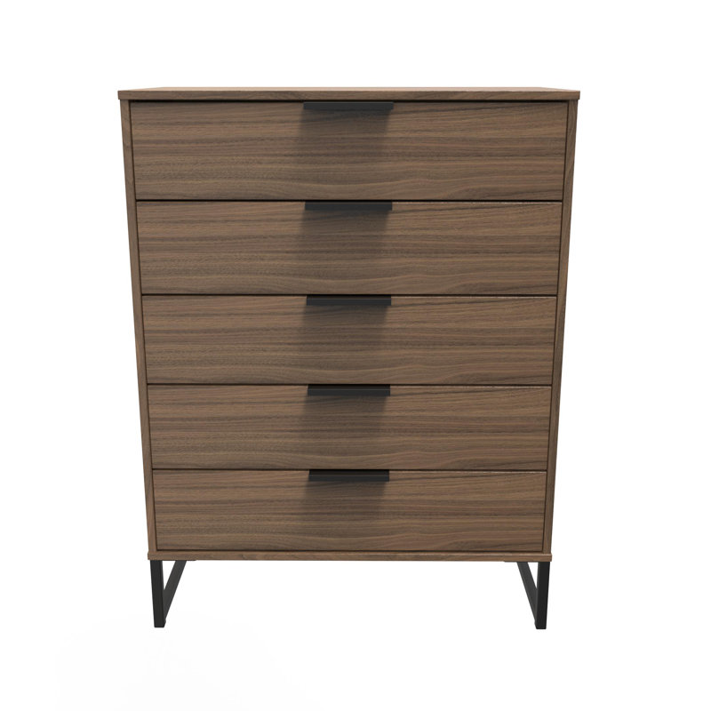 Turah 77cm W 5 - Drawer Chest of Drawers, Carini Walnut