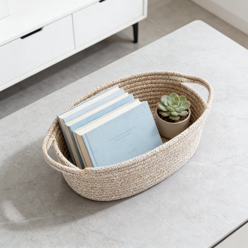 Handmade Woven Storage Baskets With Handles, Decorative Organizer Bin For Shelves, Closets, Toys, And Home Decor, Natural Rope Gift Basket