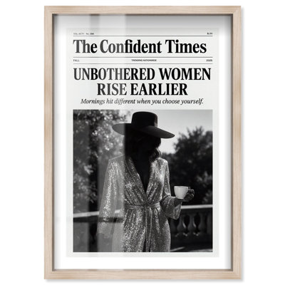 Unbothered Women Rise Earlier Shadowbox Print Glam Wall Art by Notoriart, Blonde Frame, 24 x 36
