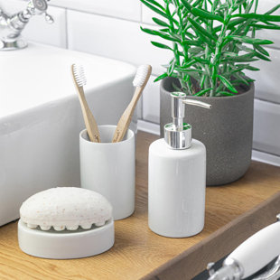 5pcs/set Polyresin Soap Dispenser & Gargle Cup & Soap Dish, Minimalist Black  Lotion Dispenser Set For Bathroom