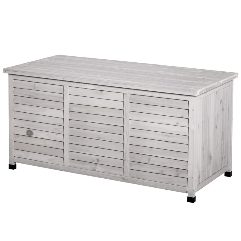 Grey Outdoor Wooden Deck Box 75 Gallon - Storage Container With Aerating Gap & Weather- Coat For Decoration
