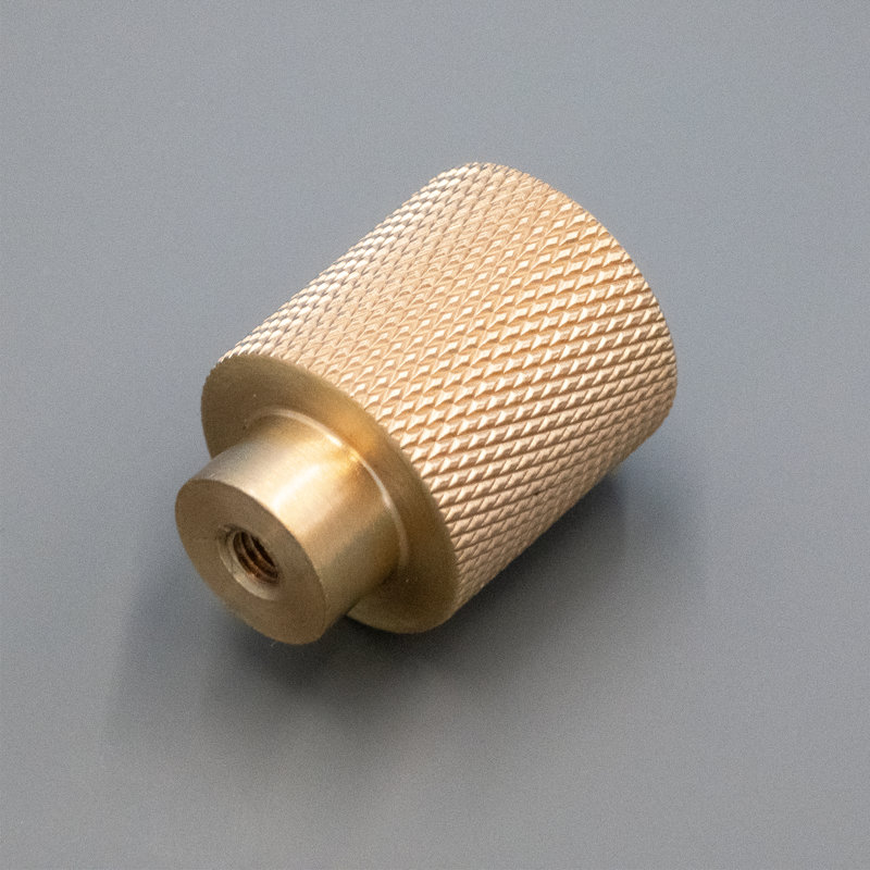 Modern Knurled Chrome Cylinder Knob, Brushed Brass