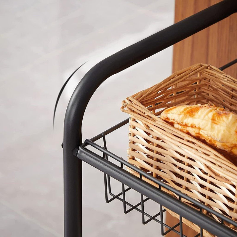 Black 3-Tier Metal Rolling Storage Cart with Removable Baskets