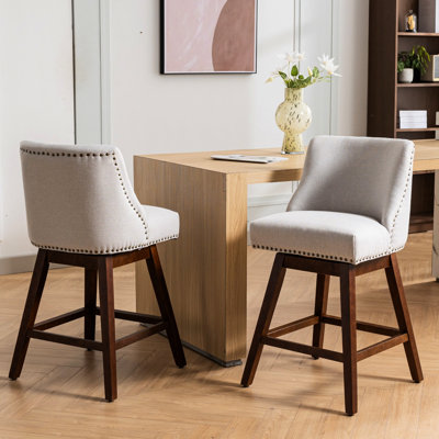 Tabouret de bar pivotant de comptoir, hauteur d'assise 66 cm (26 po), courbé pour un confort accru, structure stable, 2 places, revêtement en tissu, pivotant à 360 degrés, coussin confortable pour les hanches