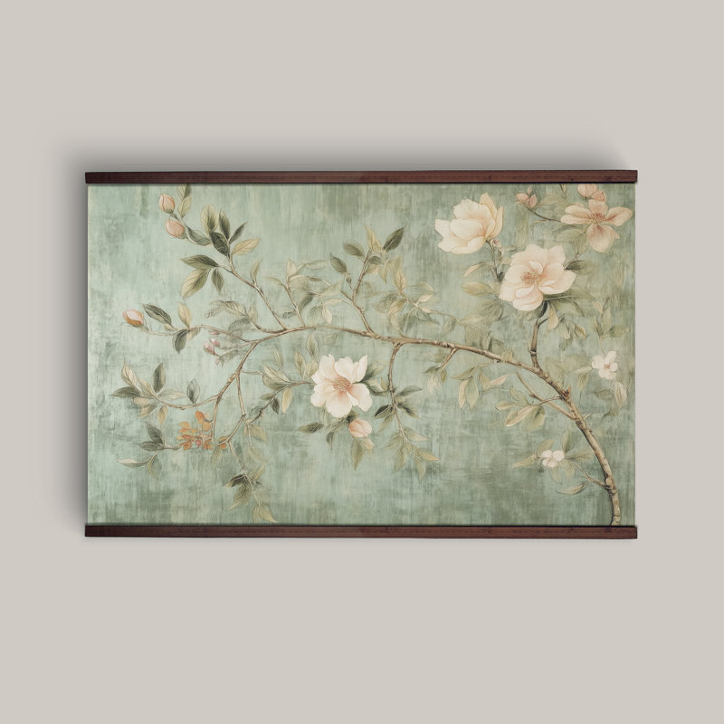 Tapisserie murale branche magnolia - très grande œuvre d'art rétro sur toile botanique, H 32 po x l 48 po