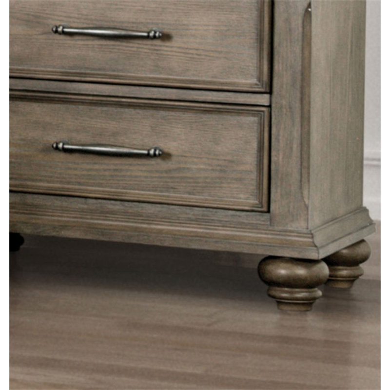 Meubles de chambre à coucher à finition transitionnelle en chêne vieilli avec poignées en métal et poignées en métal 7 pièces