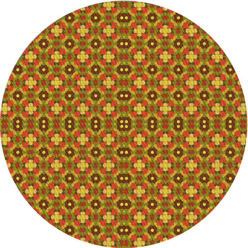 Tapis jaune/vert en laine floral, Rond 5 pi