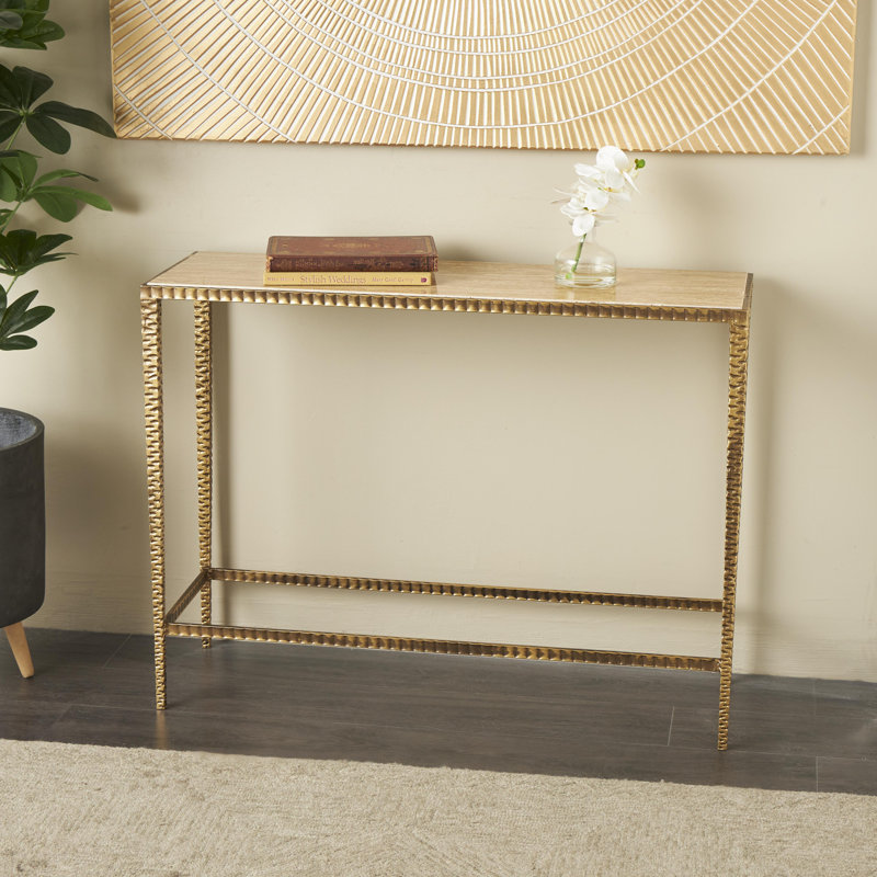 Console de salon rectangulaire en marbre doré Anita avec pieds en métal, 37 po x 12 po x 28 po