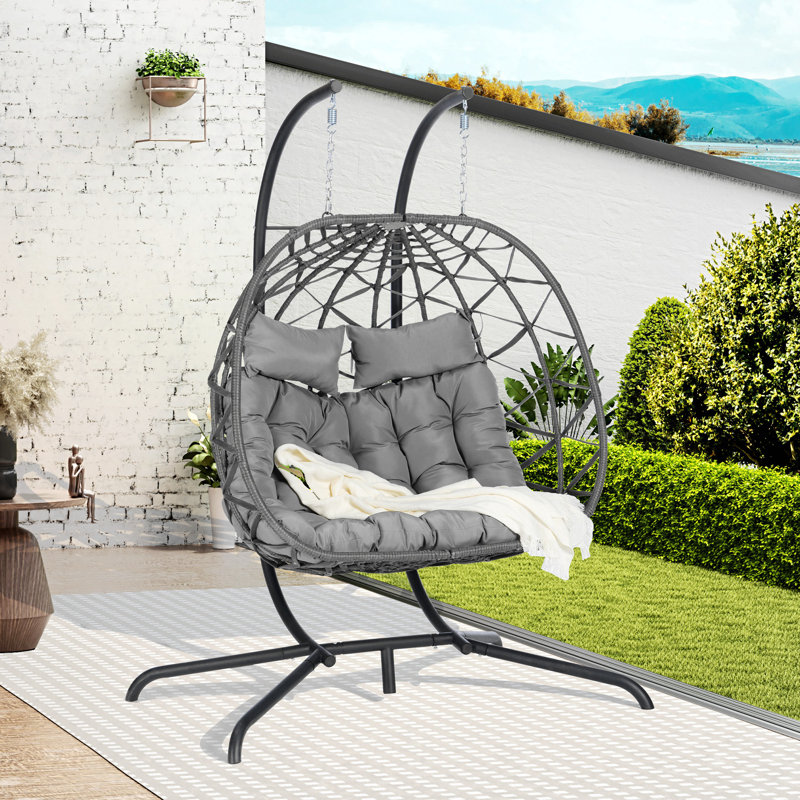 Chaise suspendue en rotin pour 2 personnes, Gris foncé