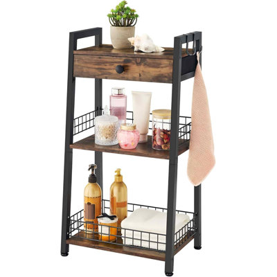 Étagère de salle de bain à 3 niveaux avec tiroir de rangement, brun rustique