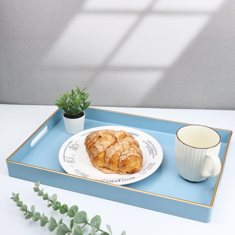 Elegant Blue and Gold Acrylic Serving Tray with Handles