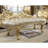 Metallic Antique Gold Carved Wood Bonded Leather Bedroom Bench Luxury Accent