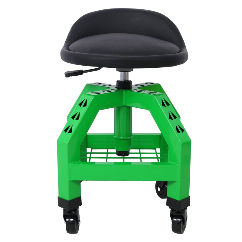 Tabouret pneumatique pivotant à 360 degrés avec base roulante, siège de magasin en acier vert