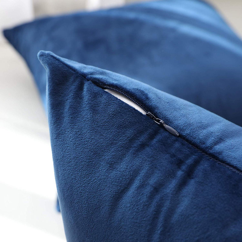 Housse de coussin en velours uni, Bleu, H 22 po x l 22 po