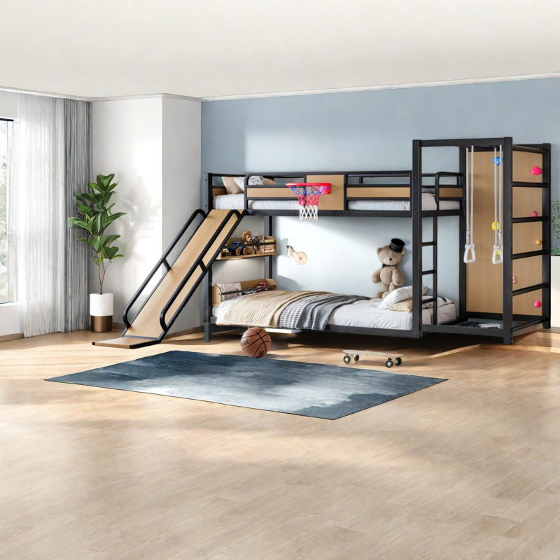 Multifonctionnel lits simples TG, mezzanine en bois aggloméré avec glissoire, chambre d'enfant moderne