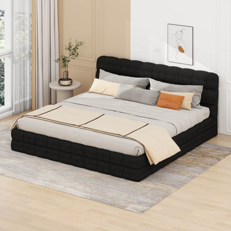King Size Upholstered Platform Bed, Black