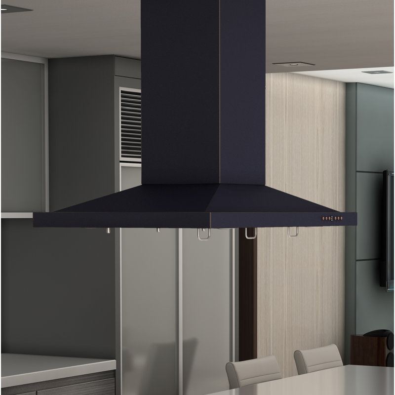 30" 400 CFM Ducted Island Range Hood, Hand-Hammered Copper, 36"