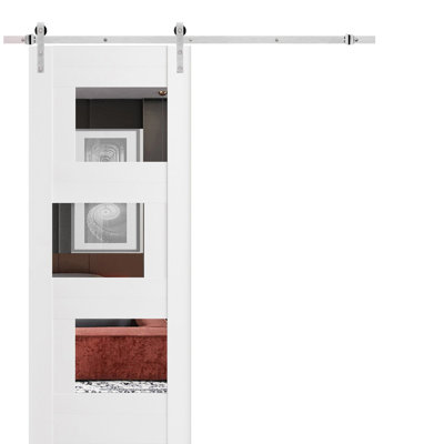 Porte de grange en bois à panneau de verre Quadro