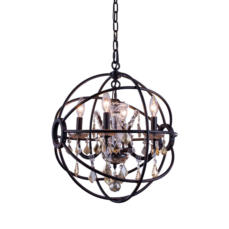 Svante 4 - Light Dimmable Globe Chandelier, Golden Teak (Smoky), Dark Bronze