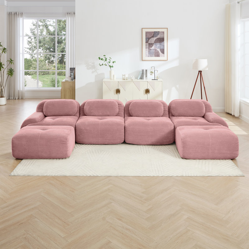 Compression Sofa, U Shape Sofa, Corduroy Sofa, 29.5" H x 152.7" W x 70" D