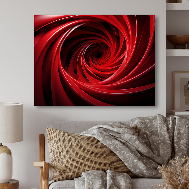 «Red and Black Abstract Spiral Dreamscape» - Art mural en métal à spirales abstraites, H 16 po x l 32 po x P 1 po