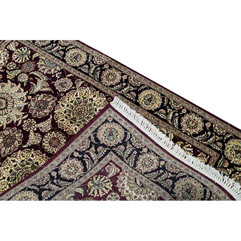 Tapis rouge et noir noué à la main de haute qualité