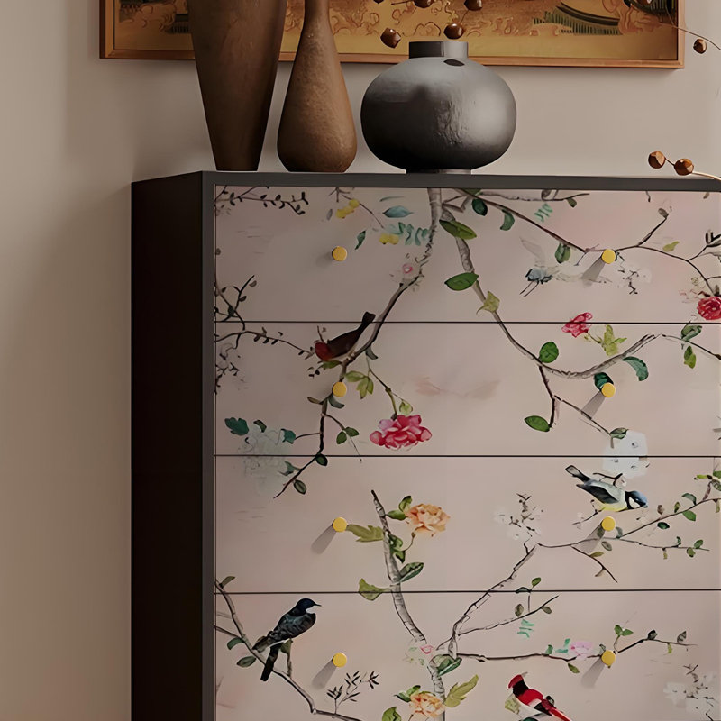 Commode 5 tiroirs French Bird Flower, Noir