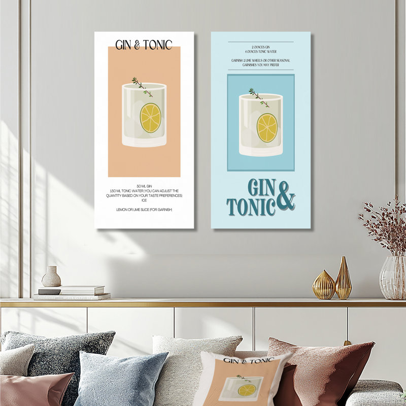 Ensemble de 2 pièces d'art mural gin et tonique sur les rochers Highball Cocktail I, Ne s’applique pas, H 28 po x l 24 po