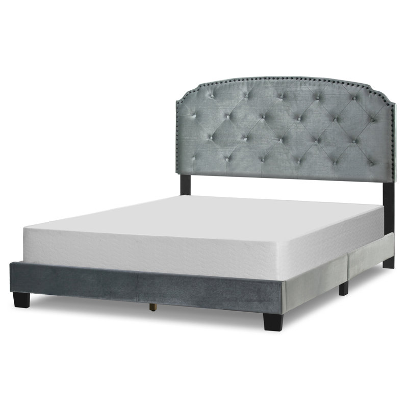 Upholstered Standard Bed, Gray Velvet