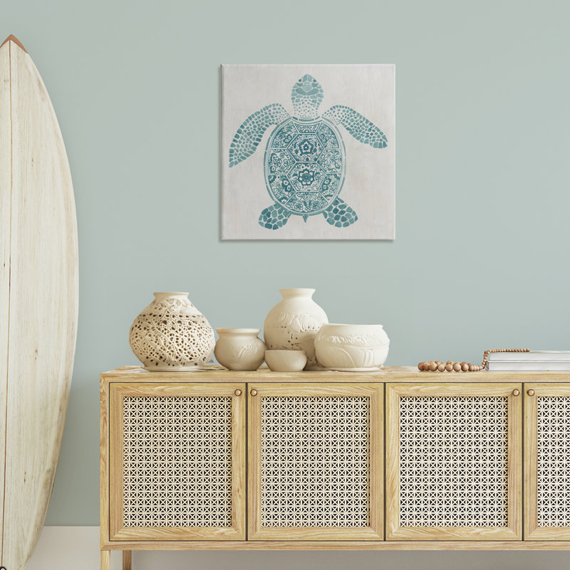 Art mural méditerranéen à motif de tortues, par Hannah Dawson, H 30 po x l 30 po