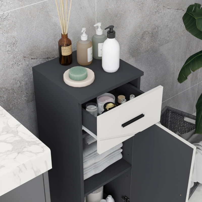 Slim Bathroom Cabinet, Narrow Bathroom Storage With Drawer, Grey