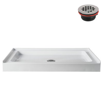 Base de douche 48 po x 34 po en alcôve en acrylique blanc brillant avec bonde centrale, bonde incluse