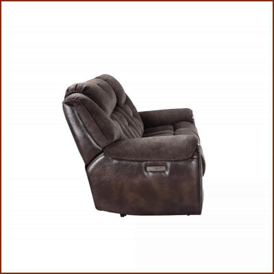 Transitional Top Grain Leather Loveseat - Dual-Power Reclining | Brown | Pillow Top Arms | Cushion Back - High-Leg Design for Small Spaces