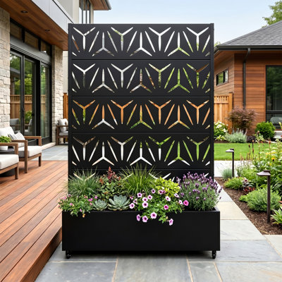 Metal Planter Box with Trellis with Wheels