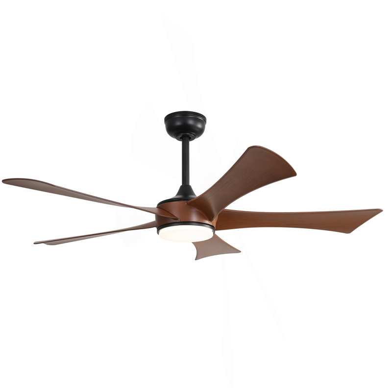 52 Inch Modern Ceiling Fan With 3 Color Dimmable 5 ABS Blades Remote Control Reversible DC Motor With Led Light, Black, Brown