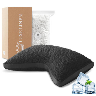 Cooling Side Sleeper Pillow for Neck and Shoulder Support, Ergonomic Curved Crescent Gusseted Luxury Shredded Memory Foam( CertiPUR-US Certified ) with Extra Fill, Cool & Soft Cover, White Standard