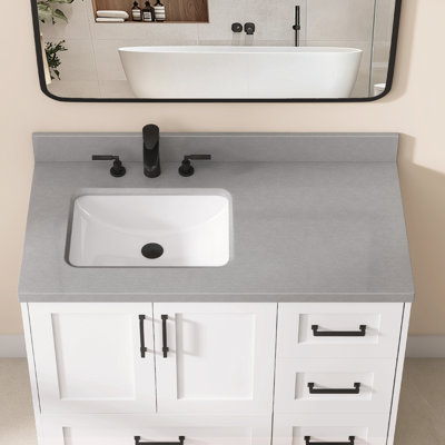 48 in W × 22 in D Gray Vanity Top with Left Sink 8 in Widespread 3 Hole Faucet Configuration