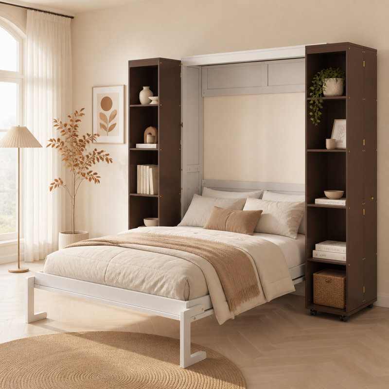 Grand lit escamotable mural avec portes de rangement