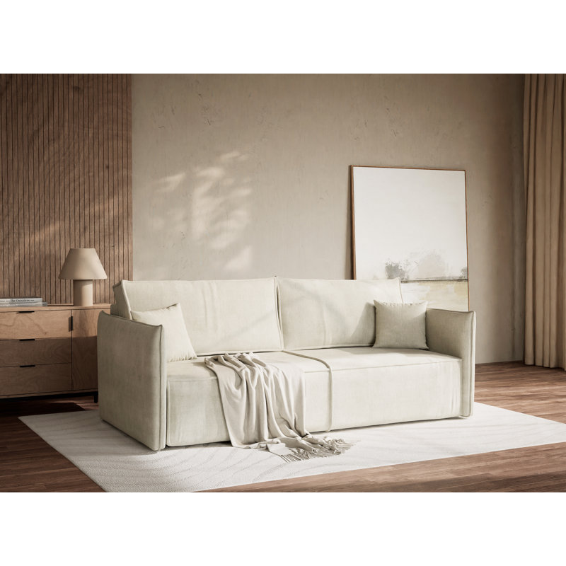 3 Seater Reclining Sofa, Light Cream Polyester/Chenille