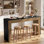 Table de bar à hauteur de comptoir industrielle moderne de 63 po avec base stable, unité de bar étroite en bois minimaliste pour cuisine, salon, pub, brun et noir