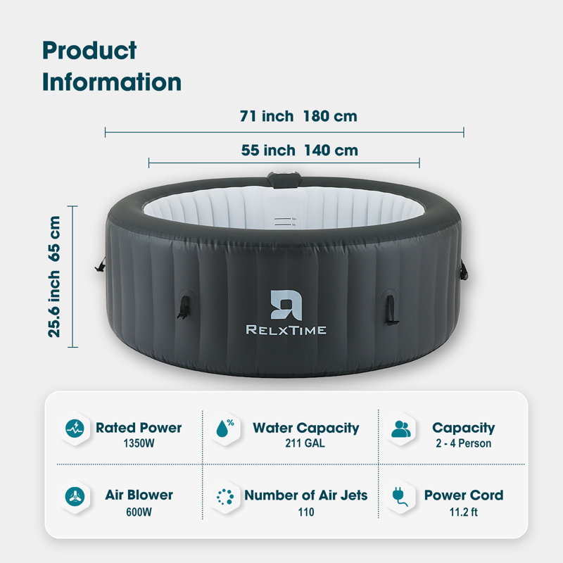 RELXTIME 4 Person 110 - Jet Polyvinyl Chloride (PVC) Round Inflatable Hot Tub