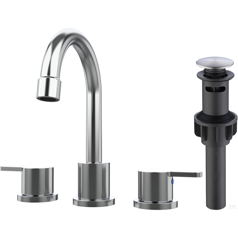 Widespread Bathroom Sink Faucet 2 Handle 8 Inch Lavatory Faucet 3 Hole 360° Swivel Spout Vanity Sink Basin Faucets With Pop Up Drain Assembly