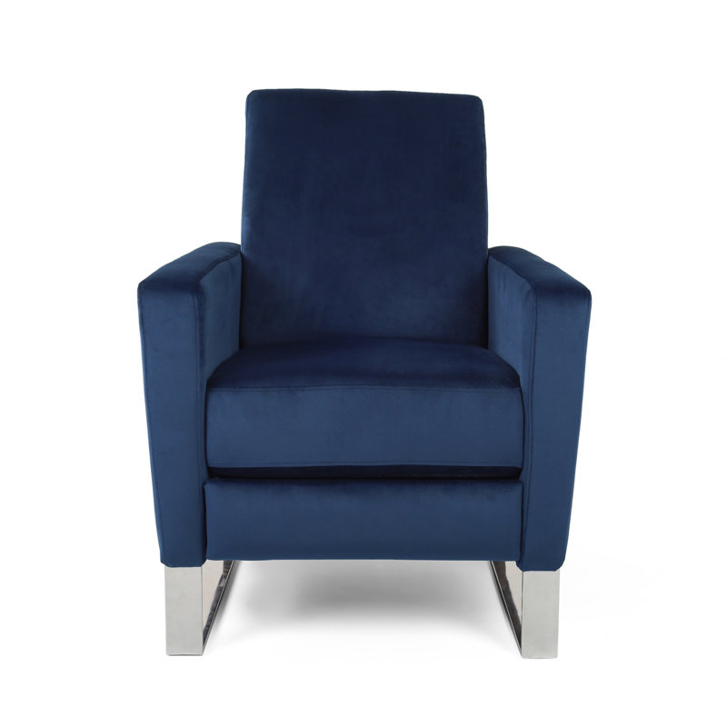 Push Back High Metal Leg Recliner, Blue Velvet