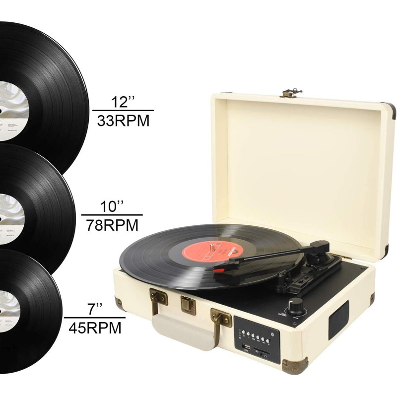 DIGITNOW Decorative Record Player, Turntable Suitcase With Multi-Function - White