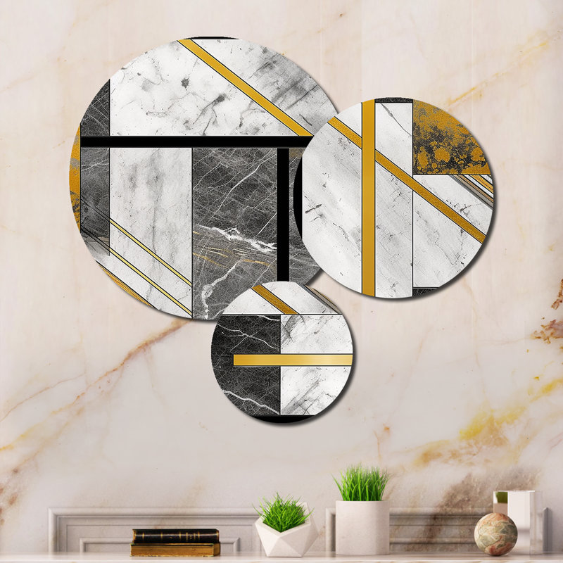 Agate en marbre de granit avec touches dorées - ensemble de décorations murales géométriques modernes en métal